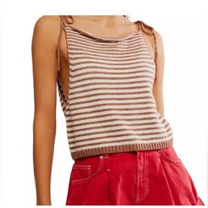 Free People “Claire” Tan and Cream Striped Tank Top
